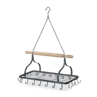 Iron and Wood Hanging Rolling Pin Pot Rack, 33.5"L x 17"W x 15"H