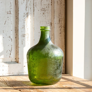 Cellar Bottle Antique Green, Set of 3, Small: 7"L x 7"W x 12"H, Medium: 10.5"L x 10.5"W x 16.75"H, Large: 14.5"L x 14.5"W x 22"H