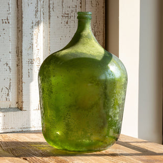Cellar Bottle Antique Green, Set of 3, Small: 7"L x 7"W x 12"H, Medium: 10.5"L x 10.5"W x 16.75"H, Large: 14.5"L x 14.5"W x 22"H