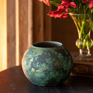 Marbled Finish Glass Round Vase