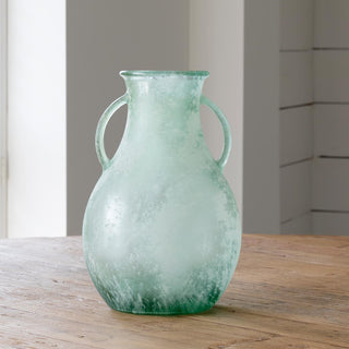 Glass Vase with Handles, Frosted Seafoam, Large