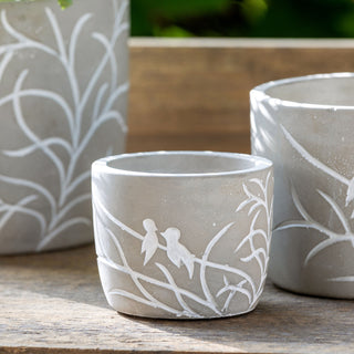 Lovebirds Silhouette Cement Pots, Set of 3 - Small: 3"L x 3"W x 2.5"H, Medium: 4"L x 4"W x 3.25"H, Large: 5.5"L x 5.5"W x 4.75"H