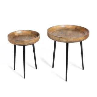 Wood and Iron Occasional Tables, Set of 2