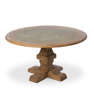 Aged Zinc Top Round Dining Table, 55.25"L x 55.25"W x 30"H