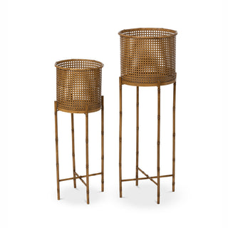 Bamboo Style, Metal Planter on Stand, Set of 2