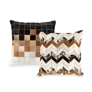 Hair-On Hide Leather Patchwork Pillow, Set of 2, 18"L x 18"W x 0.02"H